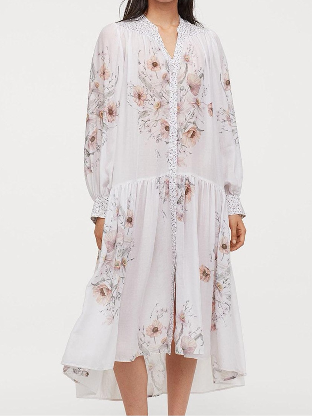 H&M Women White & Beige Printed Lyocell-Blend Dress Size 2